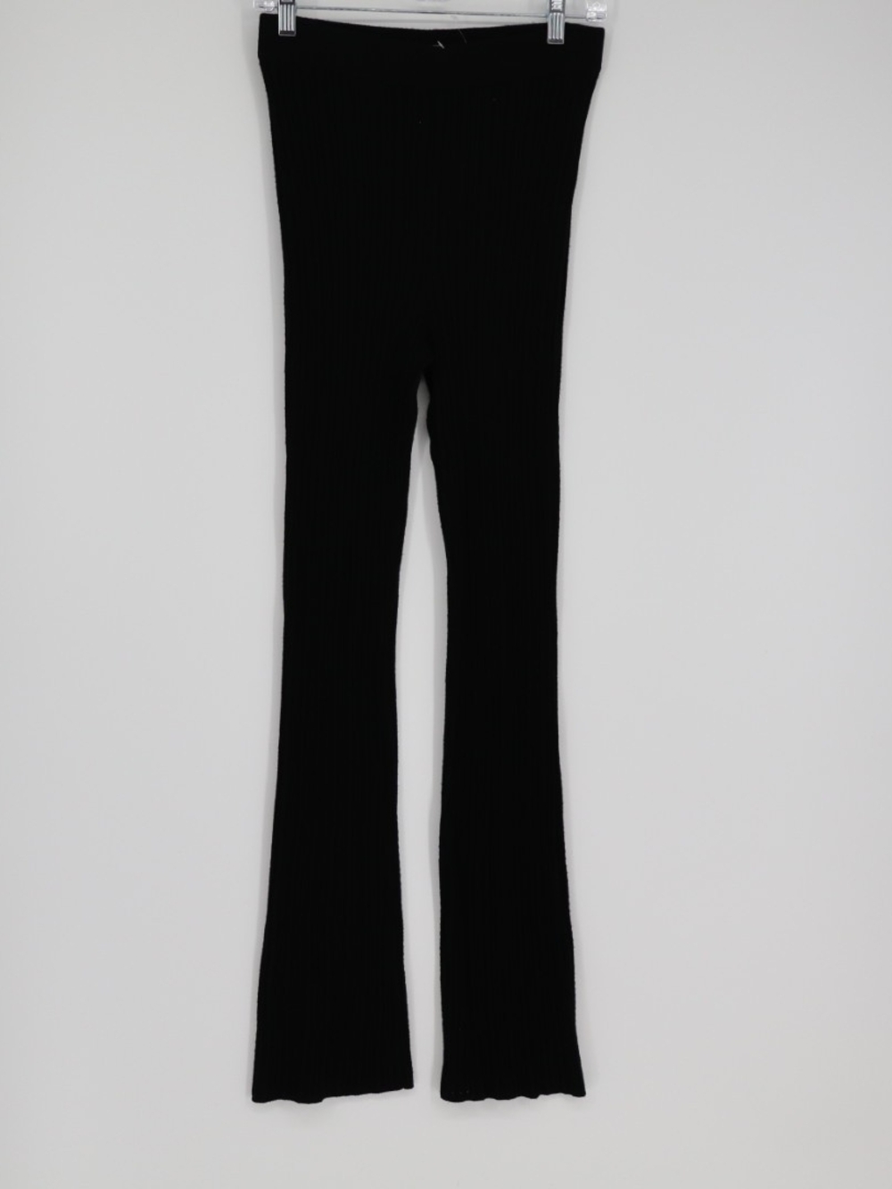 Rebecca Taylor Pointelle Pants S Black Flare Ribbed Knit NWT Stretch Wool